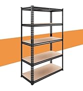 「※最終値下げ】REIBII メタルラック 幅80cm×奥行42cm×高さ183cm スチールラック 棚 ラック ホワイト 5段 スチールシェルフ 業務用 家庭用 鋼板 高耐荷重180kg/段 組立簡単 高さ調整可能 ネジなし ゴムハンマー 手袋が付属 大容量 物置 作業台 倉庫 ガレージ Amazon｜REIBII メタルラック 幅80cm×奥行42cm×高さ183cm スチール